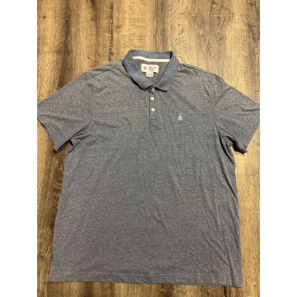 Original Penguin Mens XXL Blue Heathered Short Sleeve Polo Shirt Munsingwear